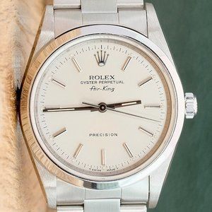 ROLEX AIRKING UNISEX SILVER INDEX DIAL STEEL SMOOTH/DOME OYSTER WATCH 34MM 14000